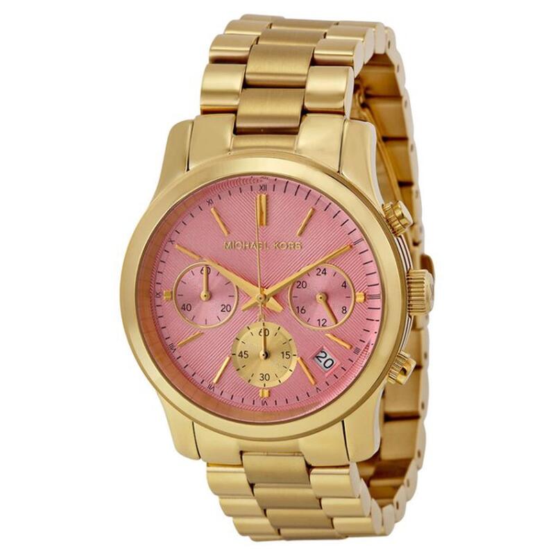 『Marc Jacobs旗艦店』美國代購 Michael Kors 金色不鏽鋼錶帶三眼粉色腕錶