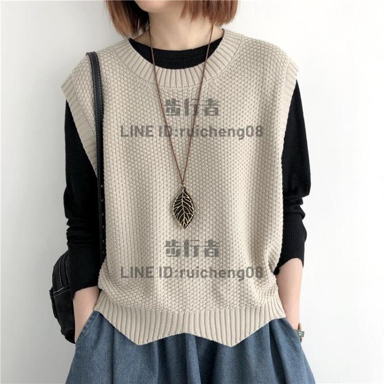 針織馬甲女背心女生春季純色寬松圓領不規則套頭短款馬夾坎肩外搭【步行者戶外生活館】