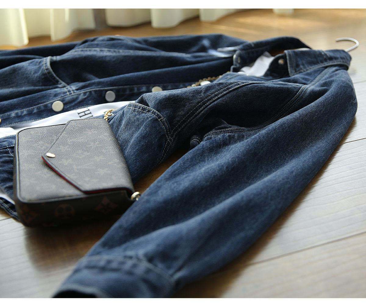 外套 女裝 休閒外套 時尚外套 保暖外套  深藍牛仔外套女2023春秋新款減齡時髦廓形百搭寬鬆顯瘦短外套潮 6