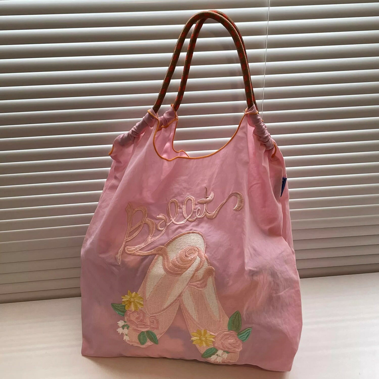 女包 免運 開立發票 日本ball chain環保袋刺繡購物袋小眾百搭新款旅行輕便手提單肩包