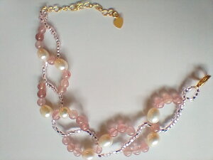 【Ribbons】Pearl beads bracelet necklace 珍珠 草莓晶 手鍊 項鍊 情人 禮物 電鍍金釦頭