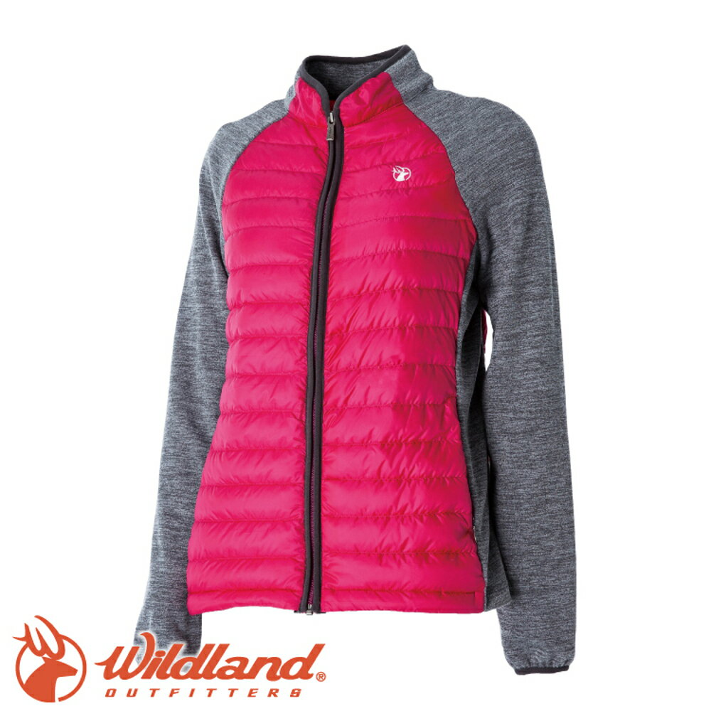 【Wildland 荒野 女RE羽絨拼接保暖外套《桃紅色》】0A52993/防潑水/抗靜電/輕鵝絨