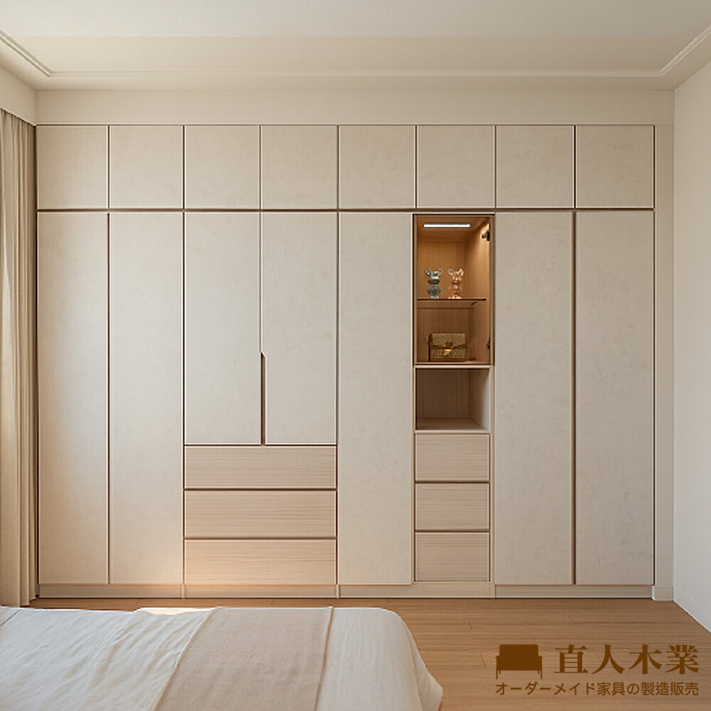 【預購】【直人木業】CLOUDLIGHT雲光晨霧高被櫥衣櫃組304公分(雙吊+三抽+展示+單吊暗三抽)