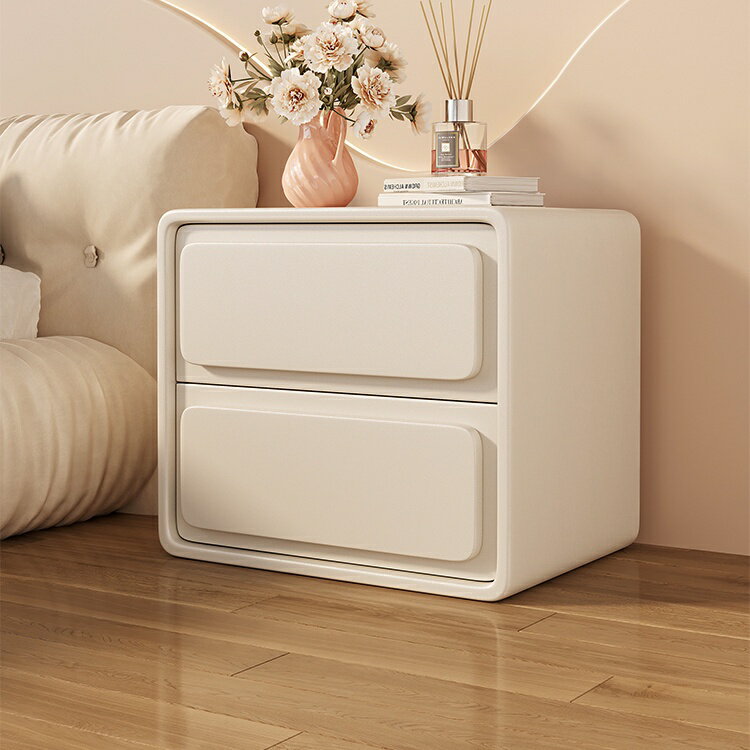 奶油風床頭櫃現代簡約臥室網紅床邊櫃輕奢床頭收納櫃水性漆小櫃子