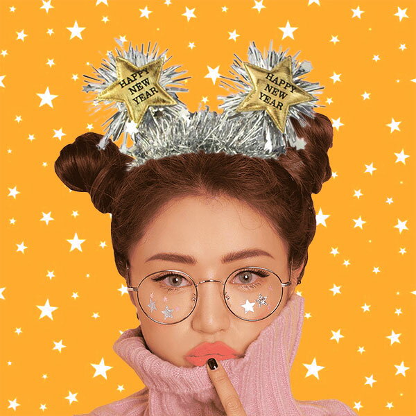 ANNAS 跨年髮箍 新年髮箍 亮晶晶 金蔥 銀絲 星星 節慶 亮片 閃閃 Happynewyear 跨年派對 金銀