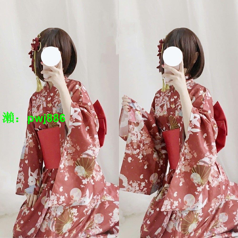 和服女日系正裝日本可愛COS桃花祈愿兔和服復古少女改良和服套裝