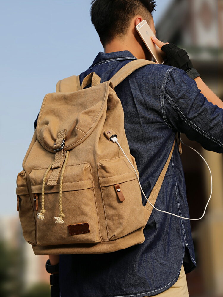 復古帆布雙肩包大容量初中學生書包時尚潮流男旅行15.6寸電腦背包 夏洛特居家名品