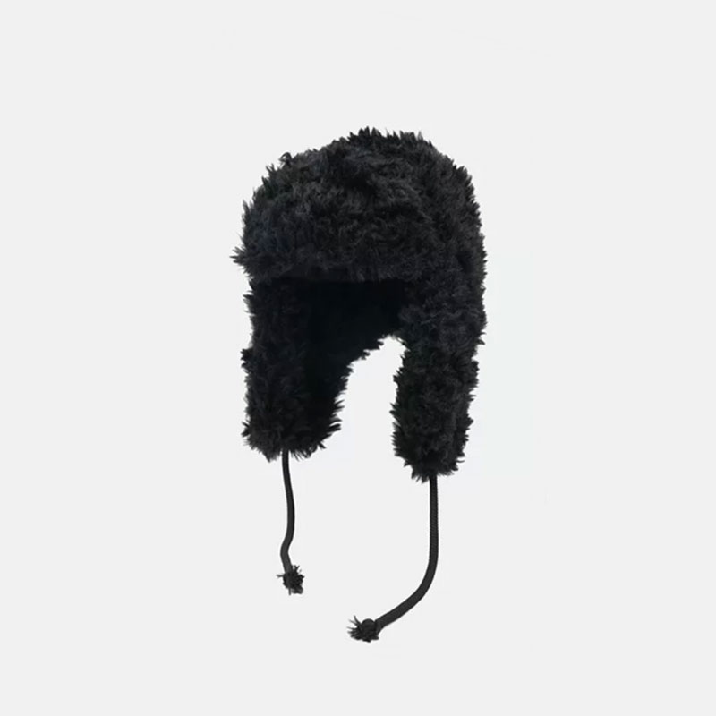 ANNAS 正韓羊羔絨拉繩雷鋒帽 韓國毛毛雷鋒帽 飛行帽 毛毛遮耳帽 韓國網紅 白色毛絨耳罩帽子 巴拉克拉法帽 保暖小臉 2