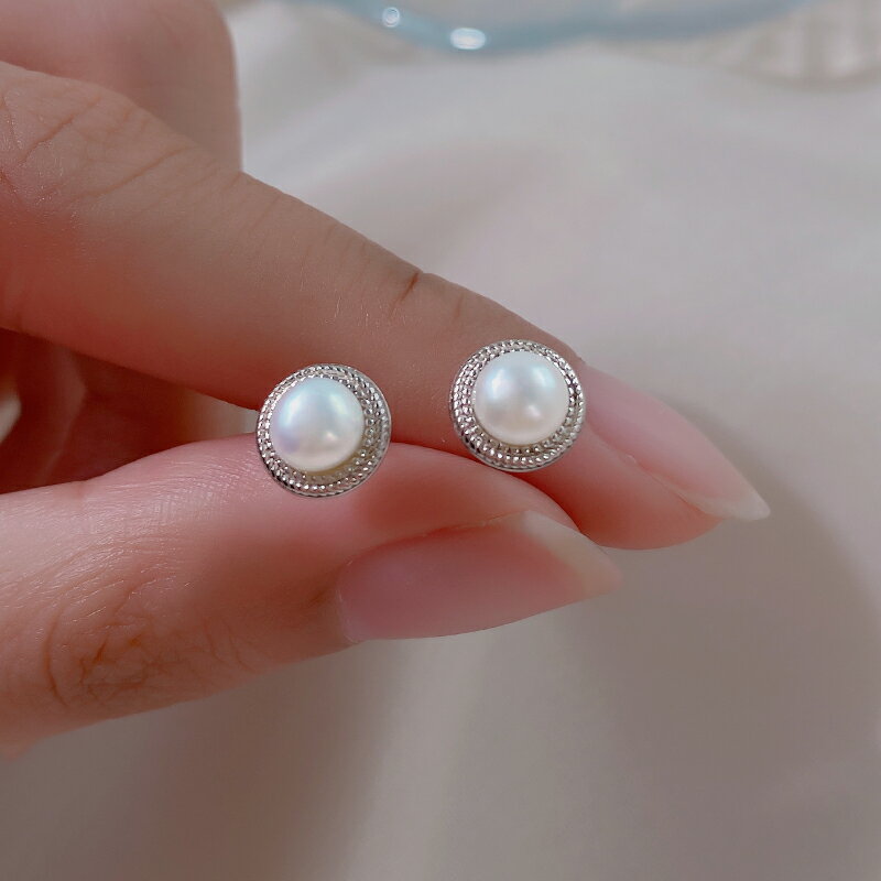 925純銀珍珠耳釘女年新款潮簡約耳環夏季冷淡風氣質小巧耳飾