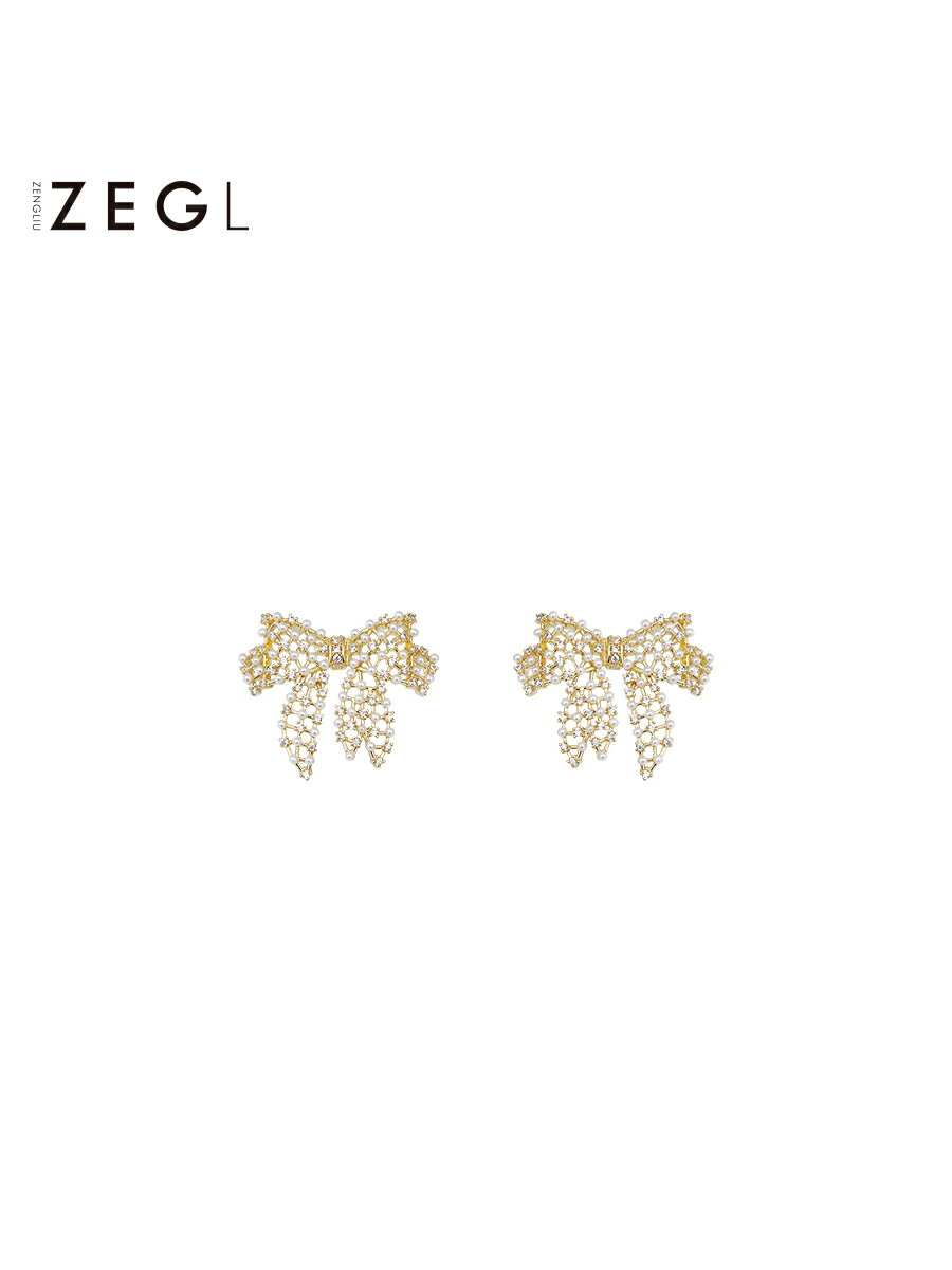 ZEGL高級感輕奢蝴蝶結耳釘女韓國氣質耳環925銀針耳飾2021年新款