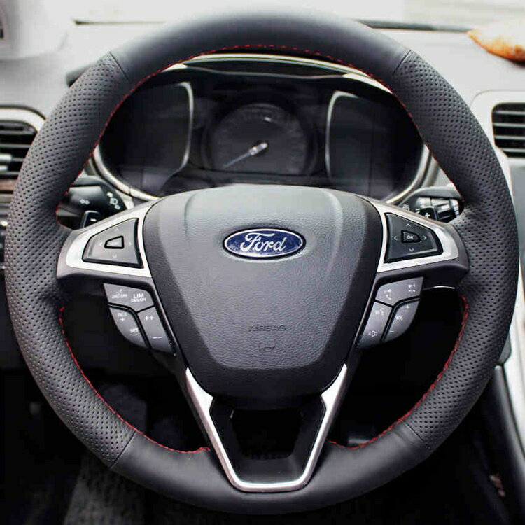 【優選百貨】Ford Focus福特Mondeo方向盤手縫真皮福克斯Fiesta銳界 Edg專用把套全包保護套子透氣防滑納帕牛皮