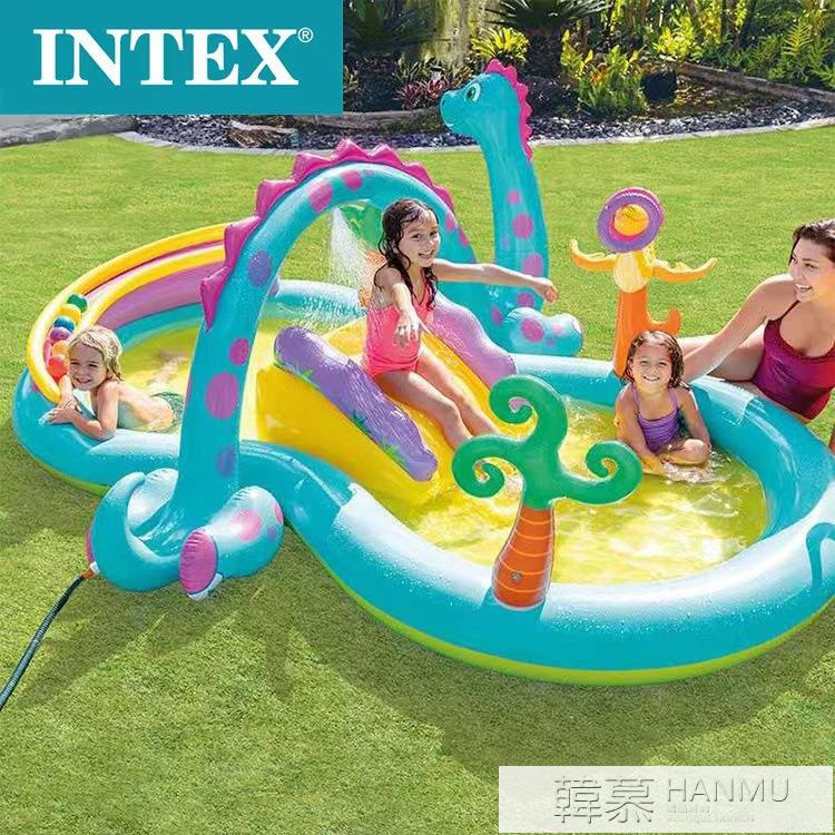 INTEX57135恐龍八字噴水滑梯充氣池戲水池兒童家庭游泳池海洋球池 中秋節特惠