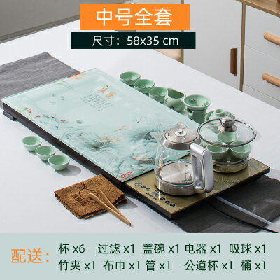 鋼化玻璃茶盤琉璃簡約功夫茶具套裝排水式家用茶臺茶托盤單層 8