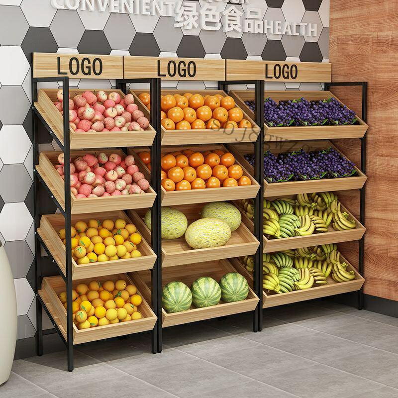 快速出貨 附發票 免運 超市水果蔬菜貨架零食展示櫃置物架水果店水果架子創意多層鋼木架