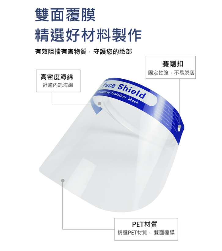 防護面罩 透明面罩 防飛沫面罩 防疫面罩 隔離面罩 防護罩 面罩 護目面罩 消毒面罩 口罩 防疫必備用品 3