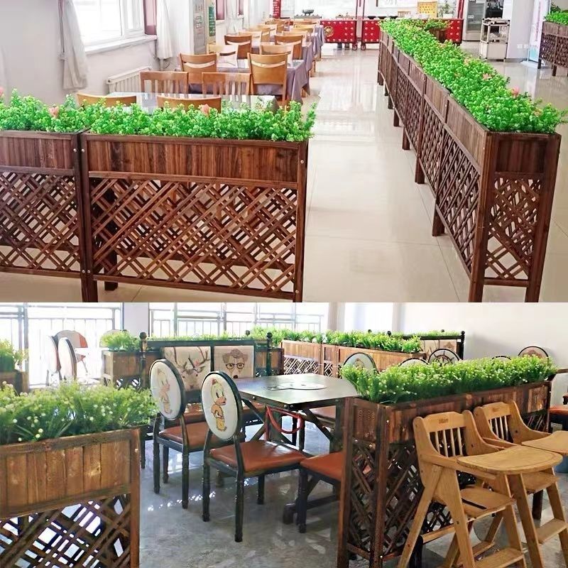 【最低價】【公司貨】隔斷餐廳碳化木花盆防腐木綠色環保花架實木園藝陽臺室內室外種植 7