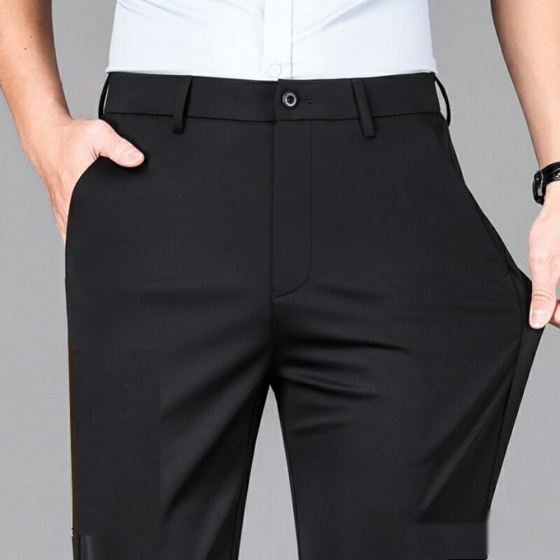 【巴黎精品】現貨秒發 男西裝褲內含真絲高彈力冰絲商務修身長褲免燙抗皺-男休閒直筒褲3色a1ff46