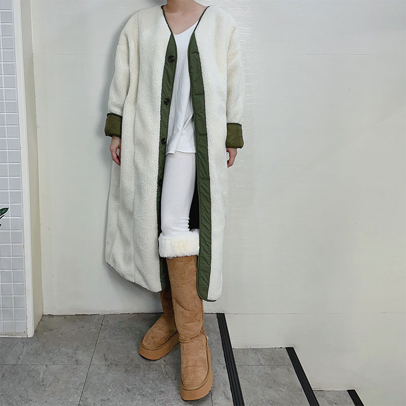 ANNAS 正韓兩面穿長版大衣 羊羔毛長版外套 長版羽絨棉外套 雙面穿 韓國 5