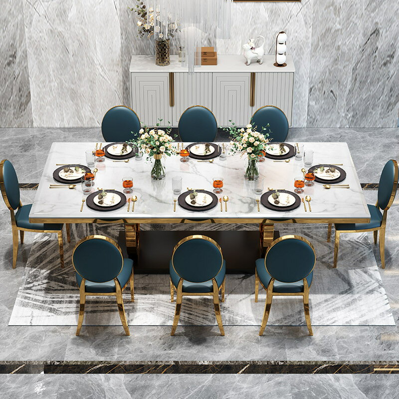 餐桌 大理石餐桌 港式長方形餐廳飯桌家用會所餐桌椅組合