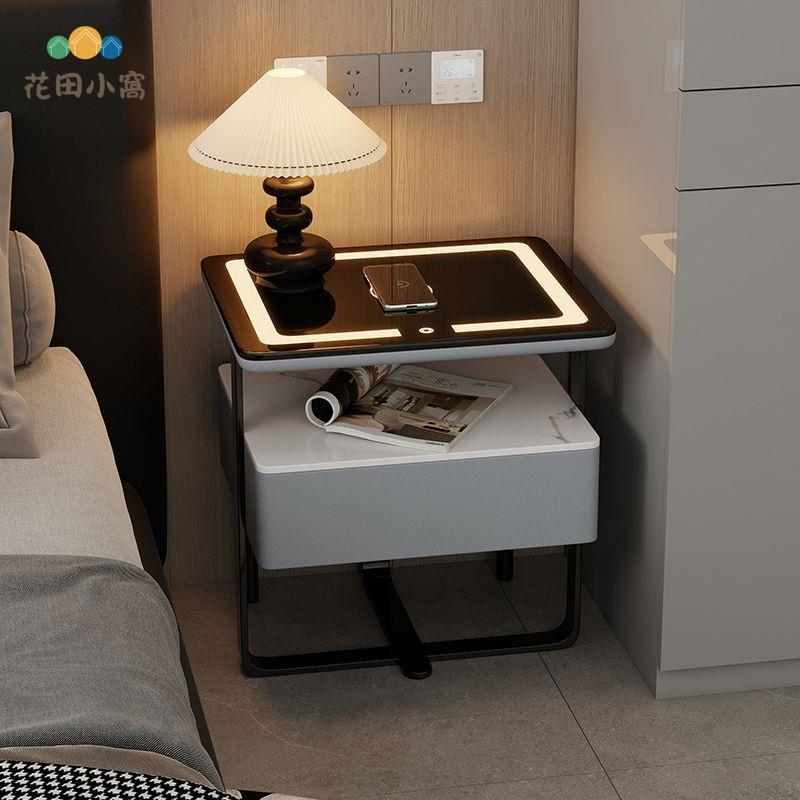 智能意式 床頭櫃 臥室實木 極簡無線新款充電現代 輕奢 簡約 高級床邊櫃 [PP0510024]