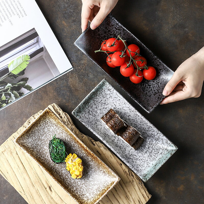 粗陶創意網紅特色烤肉火鍋配菜餐具陶瓷高級感長方形冷菜盤小吃碟