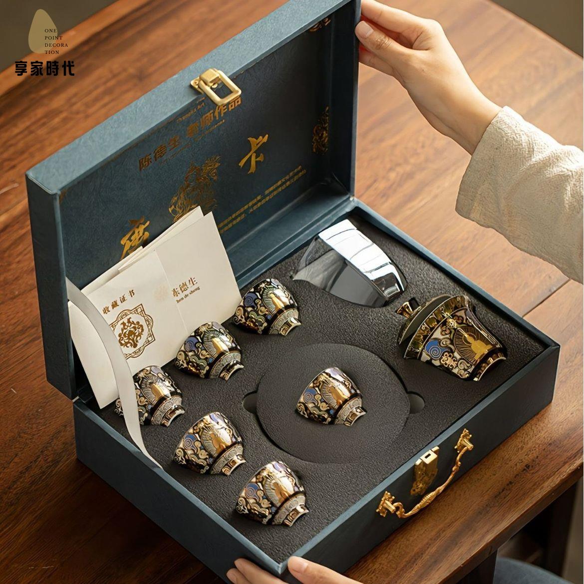 免運開發票 伴手禮 禮盒 禮物 陳德生高檔金銀唐卡敦煌茶壺白唐陶瓷家用功夫茶具套裝禮盒送禮品 八折下殺ly14