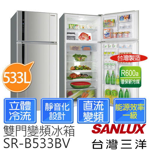 <br/><br/>  【台灣三洋 SANLUX】533L一級變頻雙門冰箱 SR-B533BV (珍珠銀)<br/><br/>