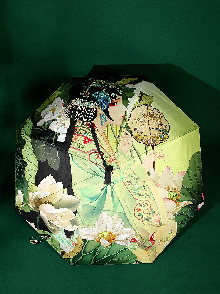 晴雨傘兩用古典中國復古風三折疊傘防曬黑膠遮陽傘出游太陽傘