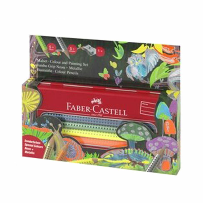 【Faber-Castell】110940 JUMBO水性色鉛禮盒組-螢光+金屬 /組