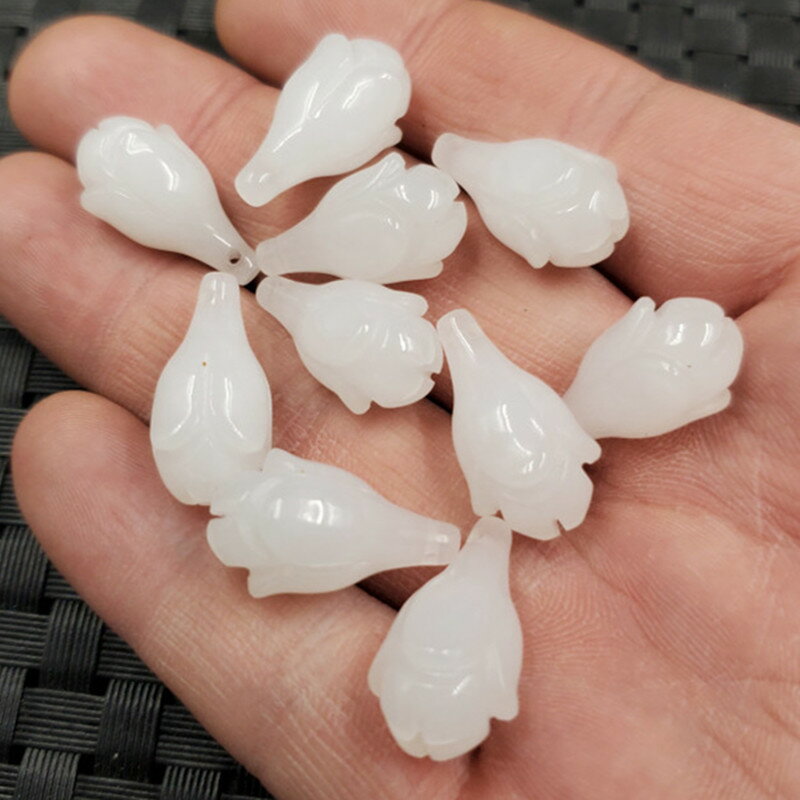 玉石掛件新疆和田白玉蘭花吊墜金絲玉蘭花耳環吊墜白玉散珠吊墜