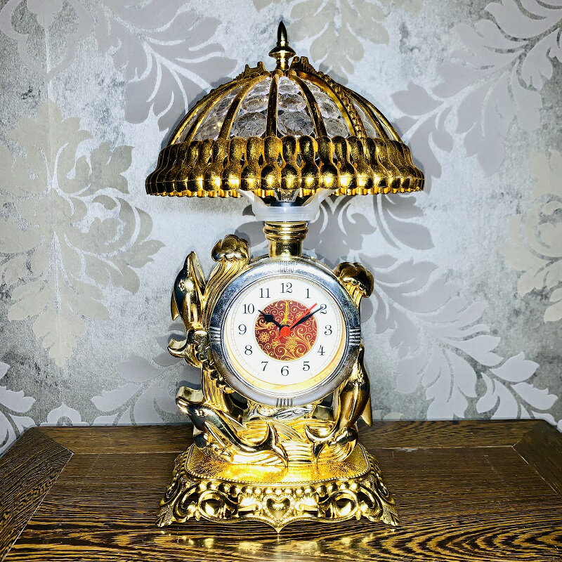 海豚座鐘臺燈鐘歐式鬧鐘客廳臺面鐘臥室擺件復古擺鐘