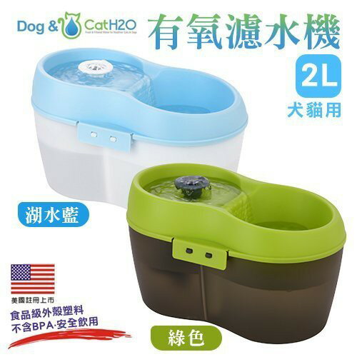 Dog&Cat H2O 有氧濾水機-小 2L 綠/藍色 飲水機 活水機 寵物飲水器『WANG』