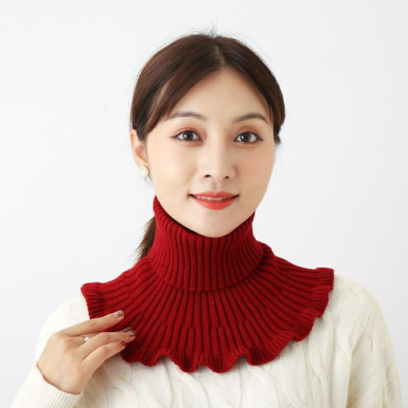 韓版秋冬木耳邊套頭圍脖新款針織高彈護頸保暖女花朵式假領子