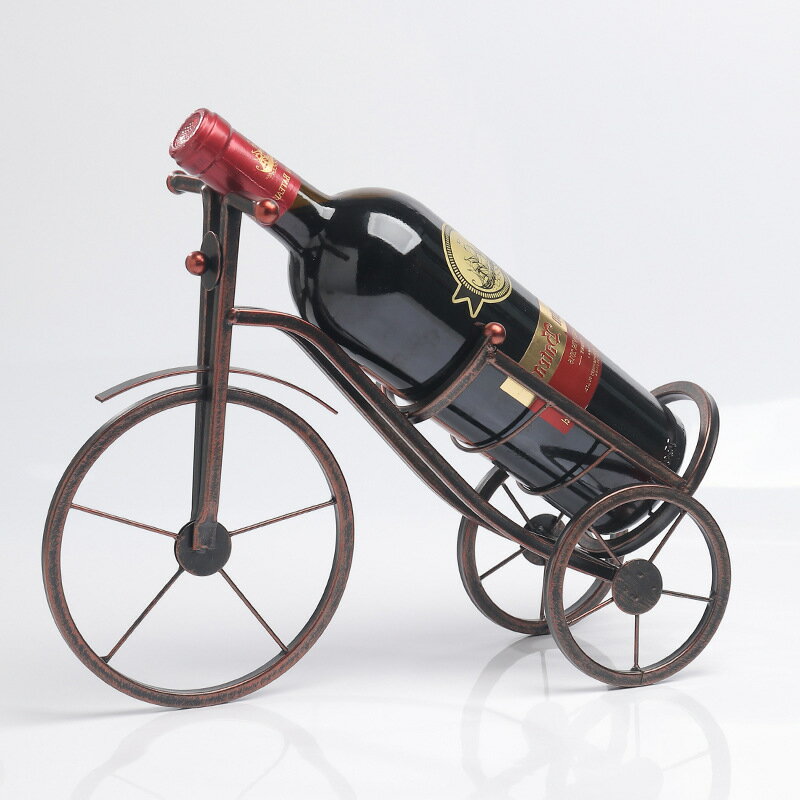 歐式復古鐵藝三輪車紅酒架擺件 創意家居酒櫃裝飾葡萄酒瓶收納架