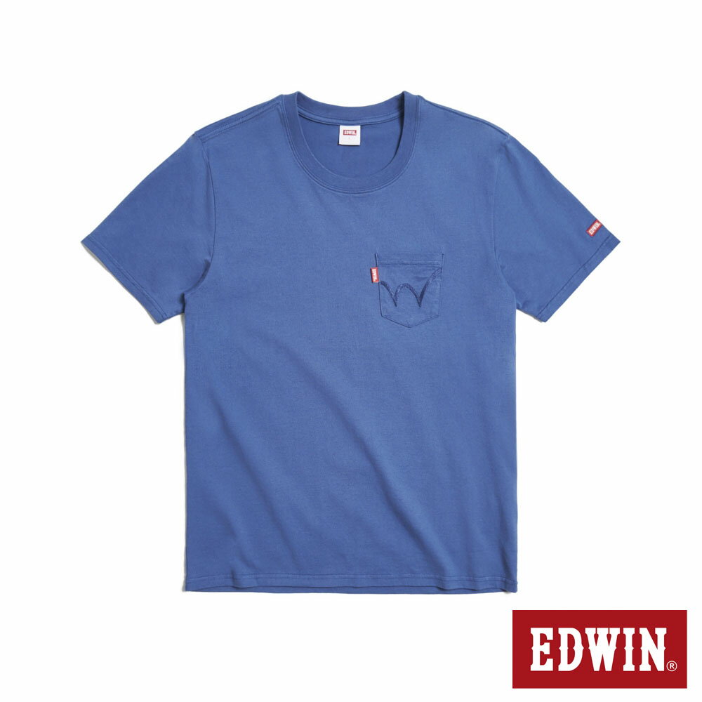 EDWIN 男款 口袋W繡花短袖T恤 (灰藍色)