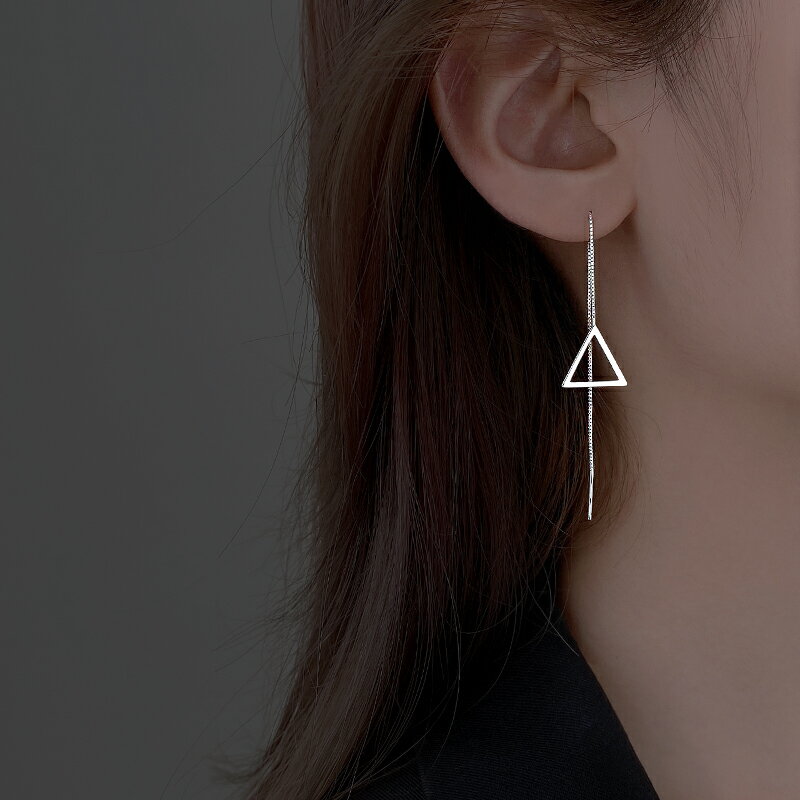 925純銀流蘇耳環女夏季年新款幾何三角形四邊形長款氣質耳線