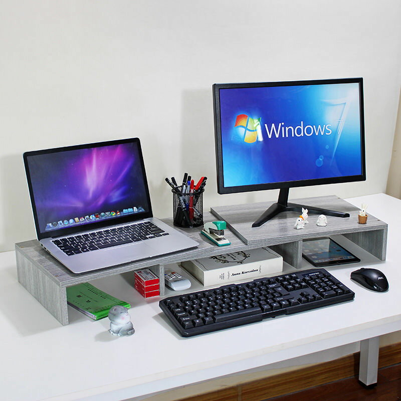 臺式電腦顯示器伸縮雙屏置物收納增高架學生宿舍辦公室桌上整理架-快速出貨