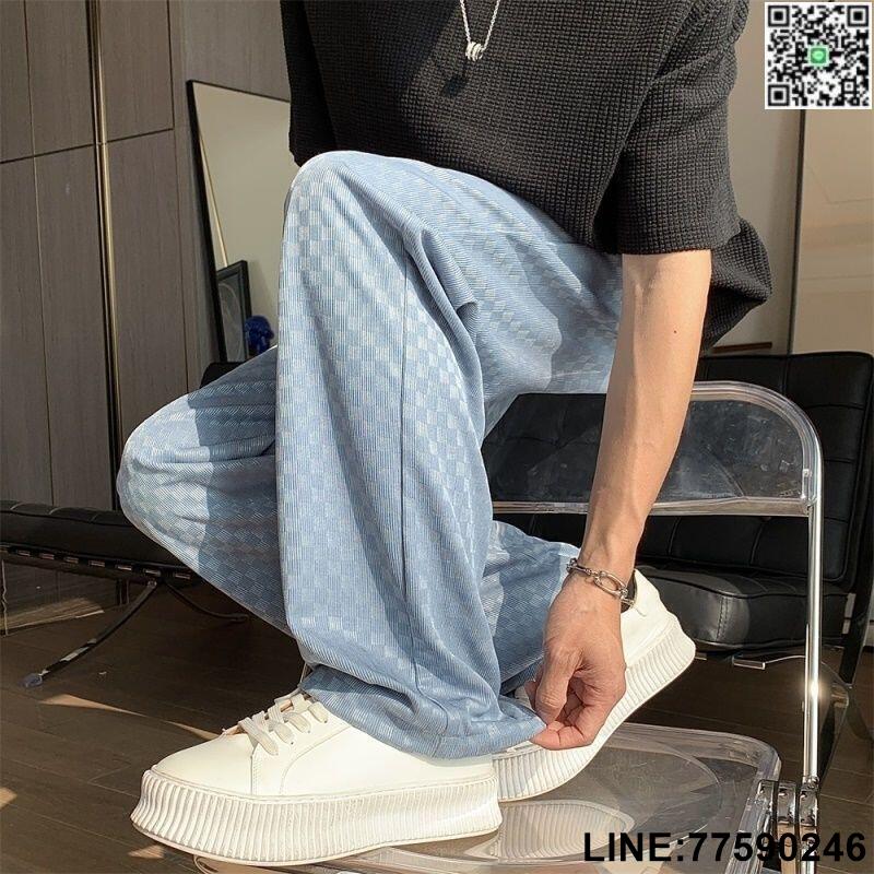 【歡樂購】8XL 特大尺碼300斤男褲 棋盤格冰絲褲 直筒休閒褲男 夏季ins薄款褲 垂墜感闊腿長褲潮 加大尺碼男裝