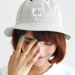 PS Mall 【G1013】漁夫帽盆帽休閒貼布條紋純色防曬帽