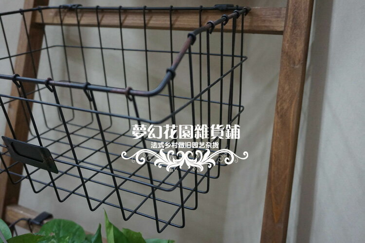法式鄉村做舊實木鐵藝花架置物架 服裝店酒吧咖啡店櫥窗擺件裝飾1入