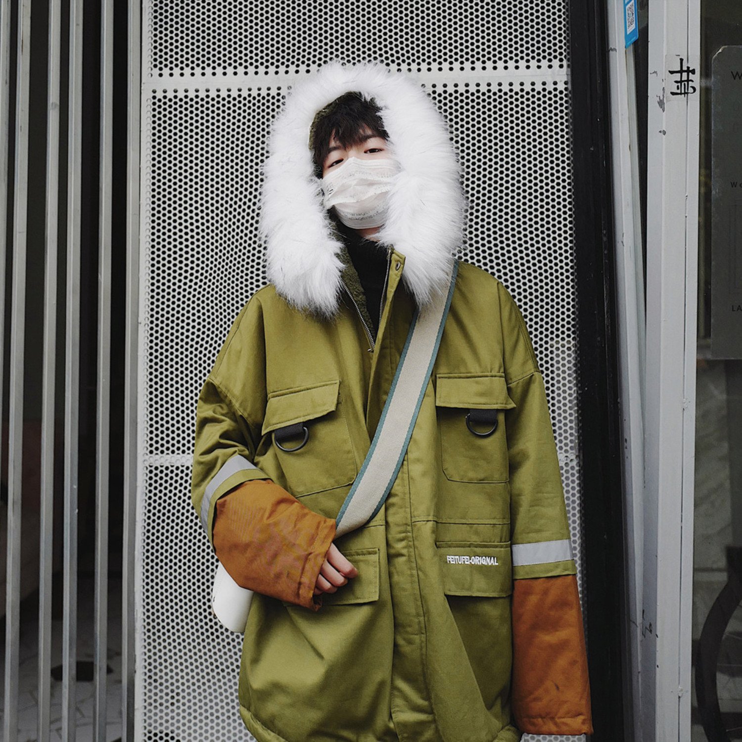 FINDSENSE品牌 秋冬季 新款 韓國 嘻哈純色 個性拼接 長袖 運動 加厚 寬鬆顯瘦 大衣外套 時尚 潮流上衣