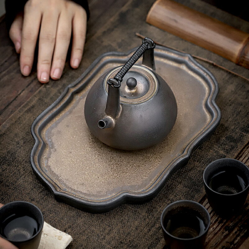 陶瓷茶盤家用小茶臺小型復古干泡盤日式功夫茶具托盤單層茶托壺托