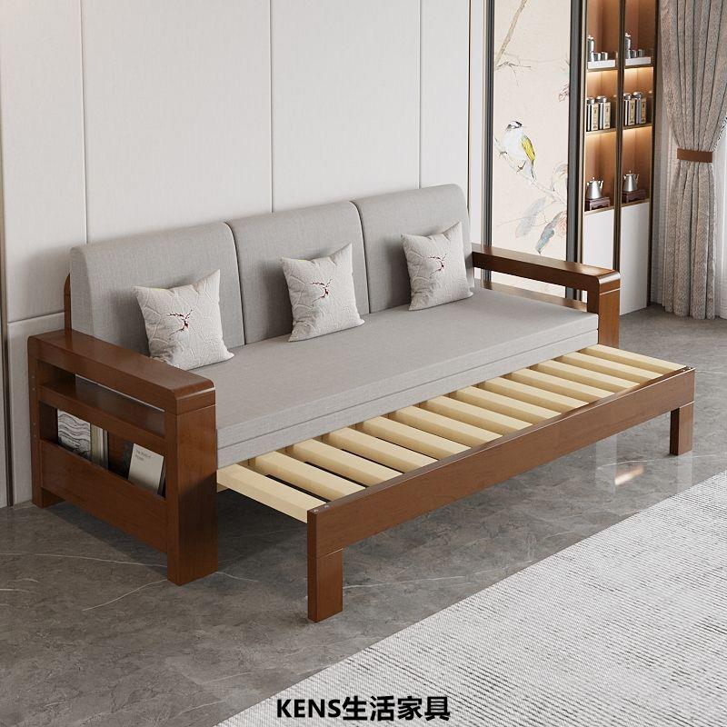 免運 公司貨 沙發床 沙發椅 簡約實木沙發床折疊小戶型可伸縮1.5米1.2推拉坐臥兩用1.8松木床特惠/可開發票TT0828