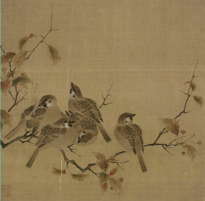 宋畫小品仿古畫名畫復製品宋瓦雀棲枝圖頁花鳥畫國畫名人字畫