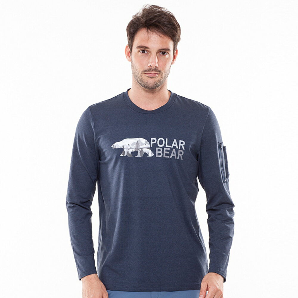 【POLAR BEAR】男吸濕排汗印花T恤-青麻-21T35