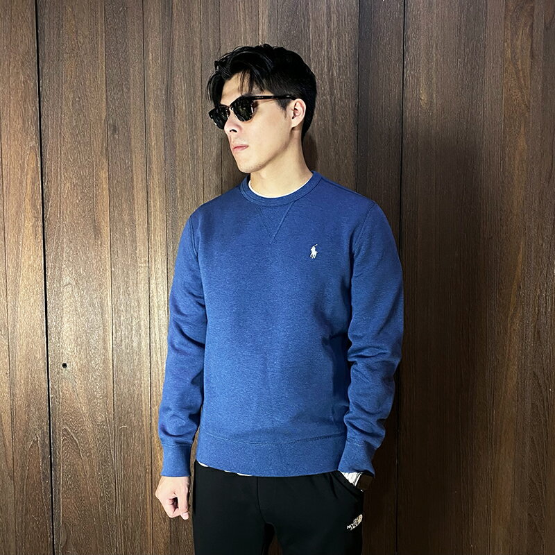 美國百分百【全新真品】Ralph Lauren 大學T 萊卡 男款 RL 長袖上衣 POLO 小馬 寶藍/米色 CG39