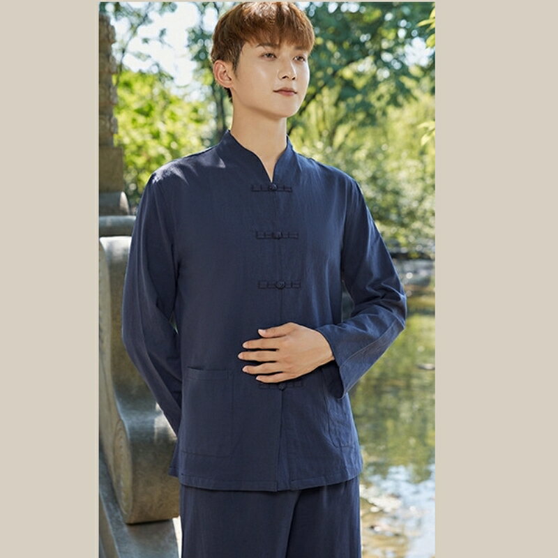 現貨+預購 唐裝中山裝套裝-中國風太極功夫氣功茶禪七分袖棉麻男套裝11色74jf2【獨家進口】【米蘭精品】