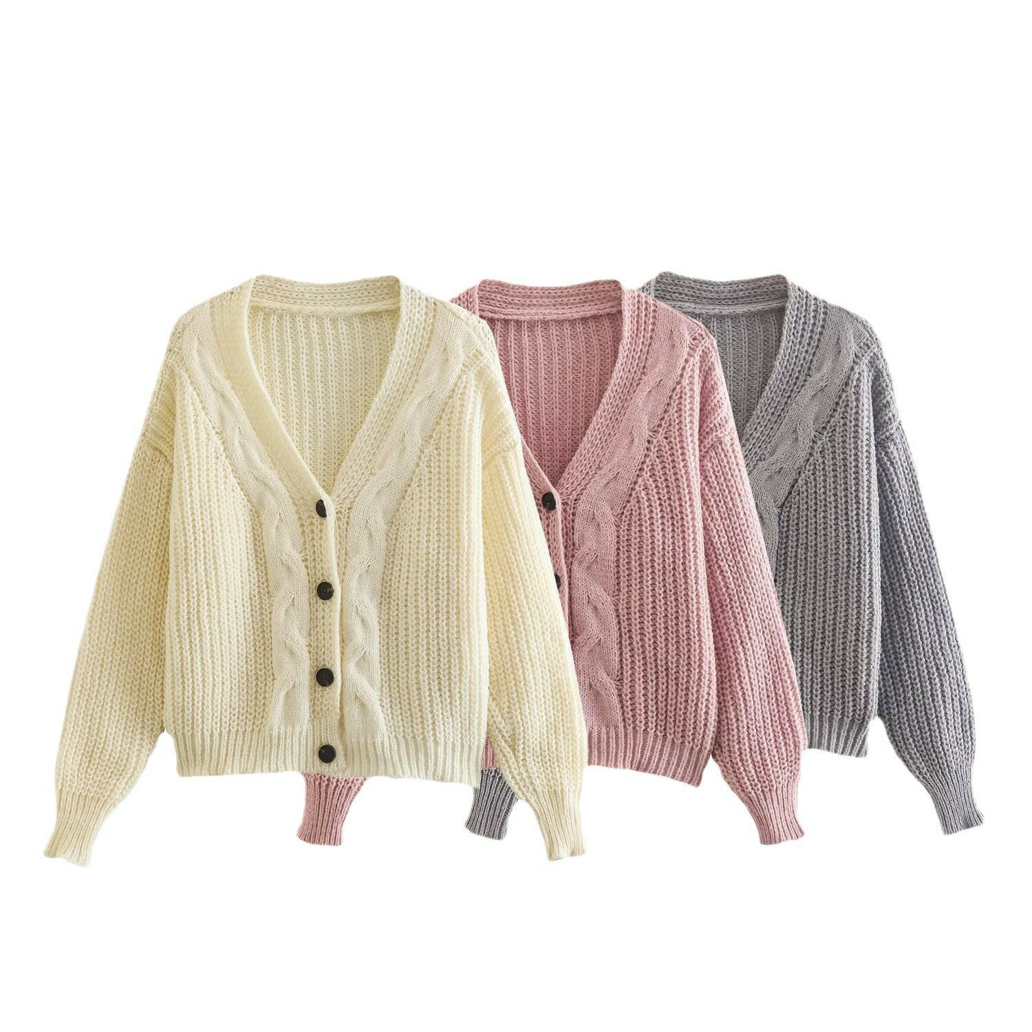 女裝 外套 韓系風 氣質上衣 韓版   韓國chic秋冬復古慵懶風減齡休閒麻花紋寬鬆百搭毛衣開衫短外套女 1