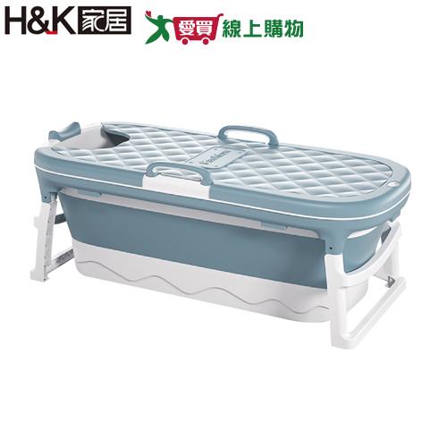 H&K家居 摺疊式泡澡桶-藍 加厚材質 衛浴用品 曲面頭枕 防滑【愛買】