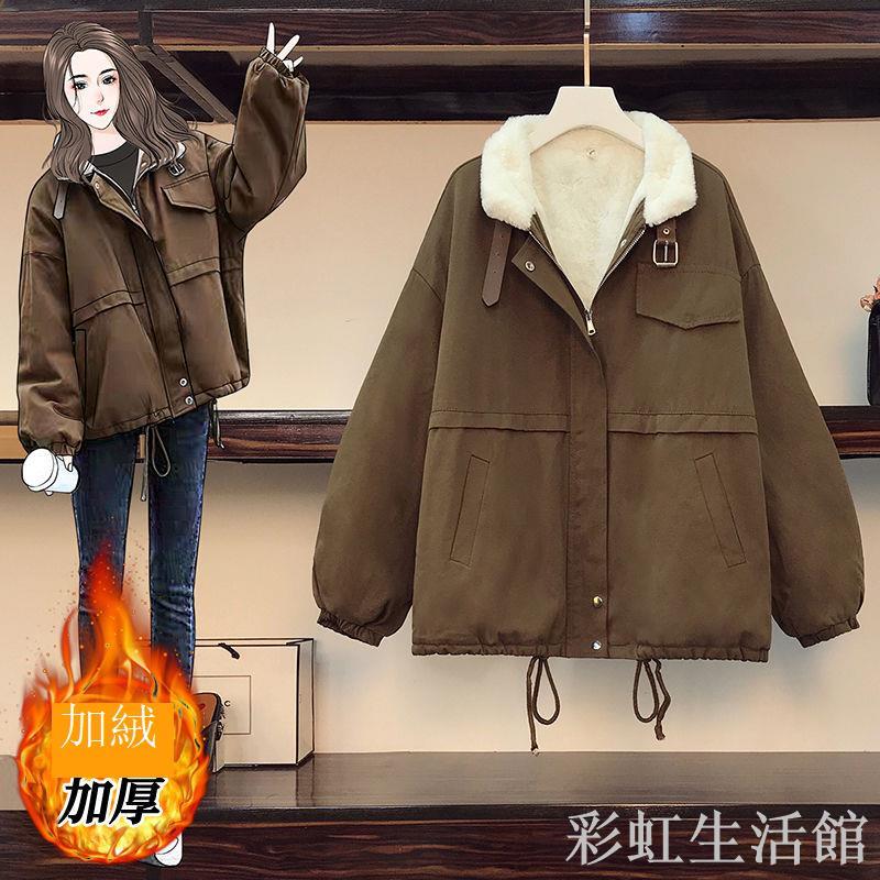 工裝棉衣棉服加絨加厚原宿風潮短款紅色棉襖外套冬季2023新款爆款